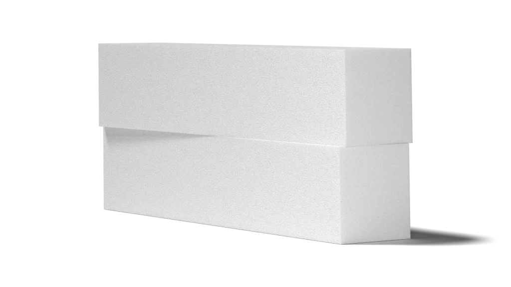 Two white Mega EPS asmolen blocks stacked on top of each other