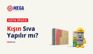Kışın sıva yapılır mı sorusunu anlatan rehberin kapağında MegaTech MTA-3333 ısı yalıtım levha yapıştırıcısının kullanım kartı