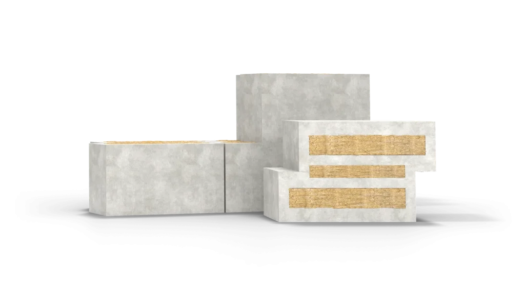 MegaBlock Acoustic sound insulation blocks with a dense light-grey body and stone wool layers